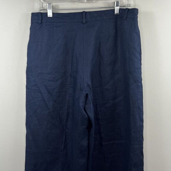 Lauren Ralph Lauren Navy Blue 100% Linen Wide Leg Trousers Pants 10 - Picture 10 of 12
